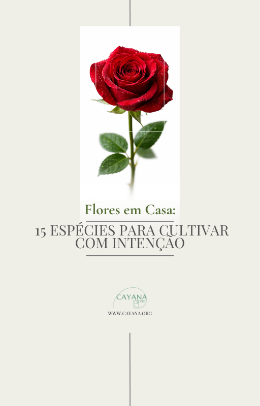 Capa de ebook sobre flores com rosa vermelha em destaque representando cultivo consciente e decoração natural em casa